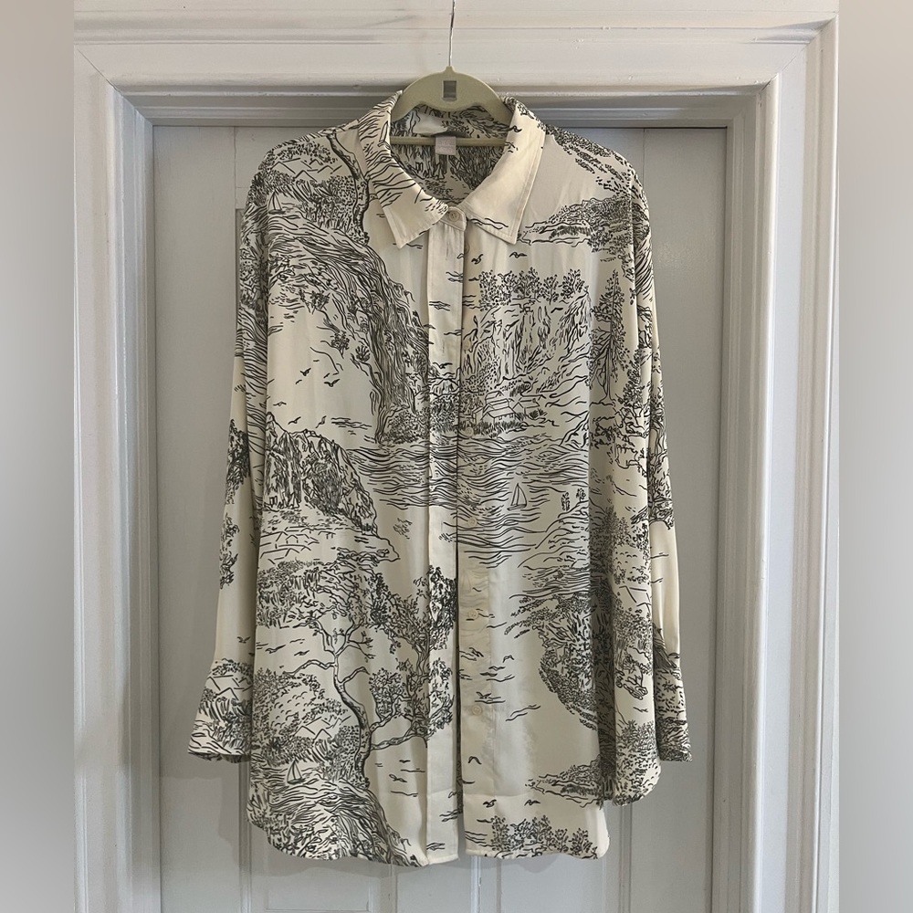 H&M patterned/beige blouse, size XL, oversized blouse, worn